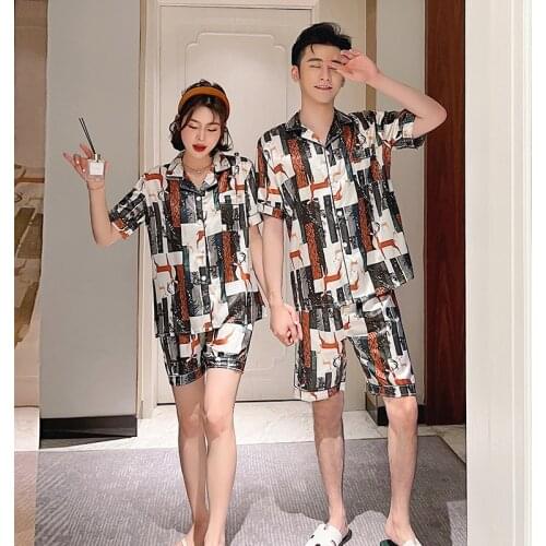Summer Luxury Satin Silk Pajamas Suit For Couple Sleepwear Set Family Pijama Lover Night Suit Men & Women Casual Home Clothing