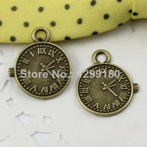 50pcs/lot Fashion Metal Zinc Alloy Bronze Tone clock Charm Pendant For Necklace DIY Jewelry Making Accessories 19x16mm K01818