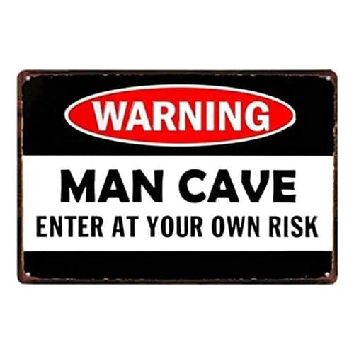 Warning Man Cave Enter Your Risk Iron Metal Plate Tin Sign Vintage Retro Wall Bar Chic Decor 12x8 inch