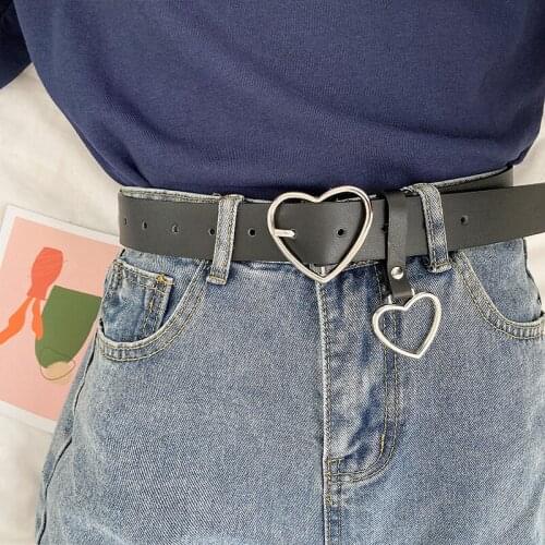 Hot Silver Small Heart Buckle Belts For Jeans Round Alloy Buckles Strap Coat Black Soft Faux Leather Waistbands Women Girl Gifts