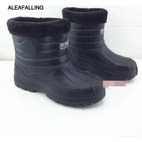 Aleafalling Winter Plus Velvet Waterproof Shoes Mens Thick Non-slip EVA Lightweight All-in-one Rain Boots Foam Plus Cotton