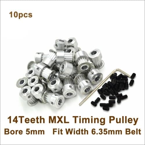 POWGE 10pcs 14 Teeth MXL Timing Pulley Bore 5mm For W=6.35mm 025" MXL Timing Belt 3D Printer,Ultimaker(14T 14Teeth MXL Pulley)