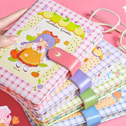 Cute A5 PU Leather Lined Scrapbook Various Undated Cartoon Pages Personal Diary Planner with Ribbon Bookmark for Student