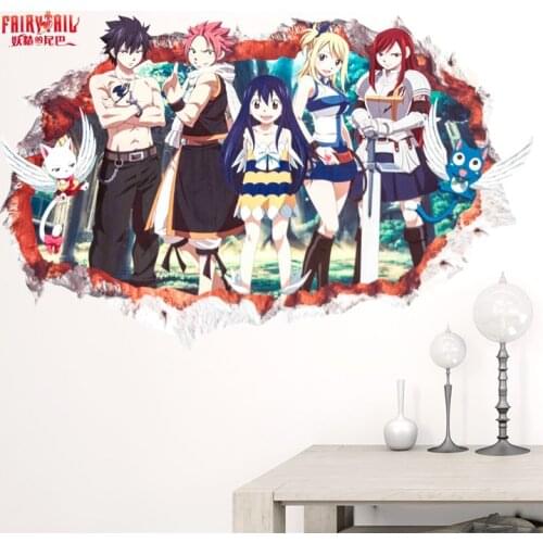 Fairy Tail Lucy 3d Broken Hole Wall Stickers For Kids Bedoom Decoration Anime Mural Art Diy Home Decals Cartoon PVC Posters