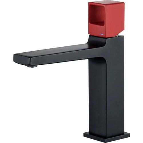 Bathroom Basin Mixer Faucets Bath Sink Faucet Black and Red Brass Single Handle Hole Basin Tap Grifo Lavabo Wash Hot Cold Faucet