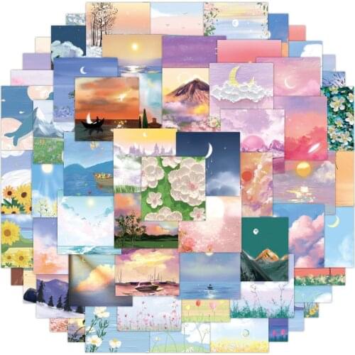 10/30/60PCS INS Style Pink Landscape Graffiti Stickers Aesthetic Sunshine Decals Luggage Laptop Skateboard Phone Sticker Toys