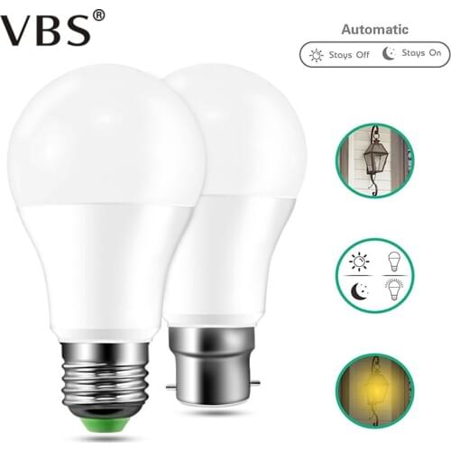 Led Sensor Lamp 220V 110V Dusk to Dawn Light Bulb E27 B22 IP44 Auto ON/OFF with Sensor Smart Light Bulb 10W 15W Day Night Light
