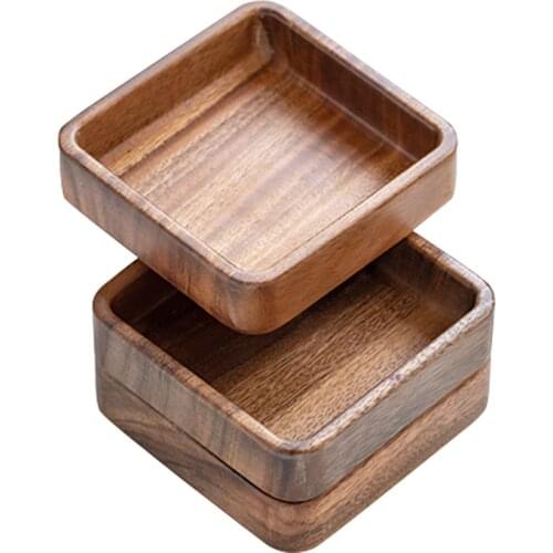Walnut Plate Wood Square Tray Japanese Tableware Household Dessert Plate Small Round Bowl Creative Stackable Nature Fruit Dish