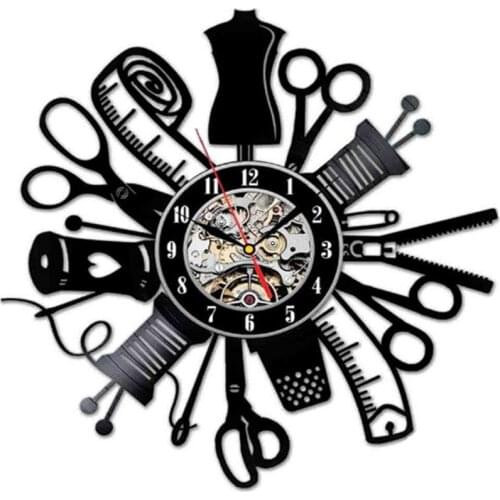 Vintage Vinyl Record Wall Clock Modern Design Sewing Stitchcraft Handmake Art Vinyl Record Clock Wall Watch Craft Home Decor