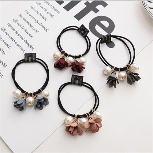 Big Pearl Flower Rubber Hairband Women Hair Ornament scrunchy Headband Girls Gum for Hair Double Layer Elastic Hair Band