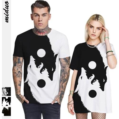 2021 Summer Women/Men 3D Printed T-shirt Yin Yang Gossip Moon Wolf Skull Flower Punk Style T shirt Female Male Cool Tshirts Tops