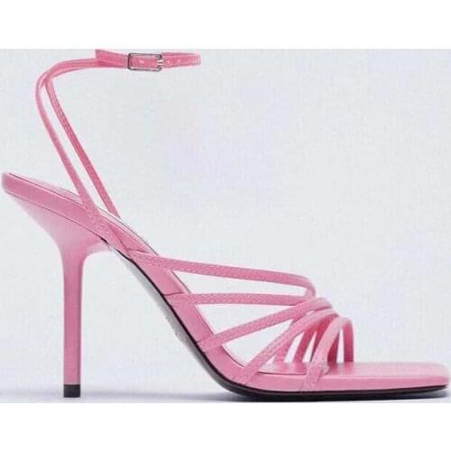 Woman Sexy High Heels Shoes Navy Blue Pumps Sandals Ladies 2021 Roman Style Lace-Up Crossdressers Orange Fine Branded Beige Afri