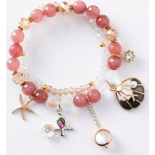 Sweet romantic starfish crystal beads flower womens bracelet fashion personality shell bracelet for women ladies present