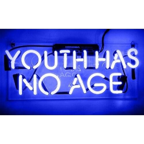 14"x7" Youth Has No Age Blue Acrylic Custom Neon Light Lamp Sign Beer Bar Handmade Bedroom Glass Home Wall Room Windows Tube