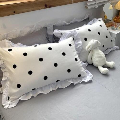 2PCS Ins Princess Style Girls Bedding Polka Dot Pillowcase Lotus Leaf Lace Pillow Cover Student Dormitory Cotton Pillowcases