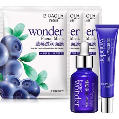 5pcs/set Blueberry Skin Care Set Moisturize Mask Nourishing Face Serum Brighten Anti-Aging Eye Cream Natural Fruit Replenishment