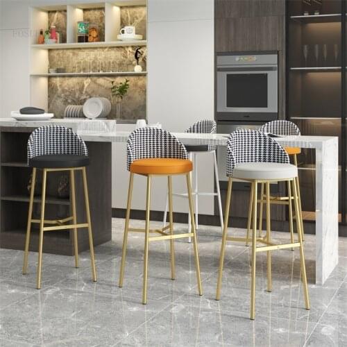 Nordic Houndstooth Bar Chairs Home Furniture Restauran Back Bar Stools Simple Modern Living Room Restaurant High Foot Bar Stool
