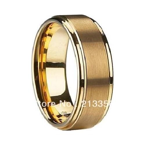 Free Shipping Cheap Price Jewelry USA Brazil Russia HOT Selling 8MM Mens New Golden Brushed Center Steps Tungsten Wedding Ring