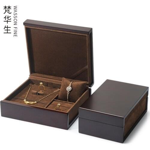 Factory direct supply wooden jewelry storage set box portable flannel jewelry box ring earrings necklace bracelet jewelry box