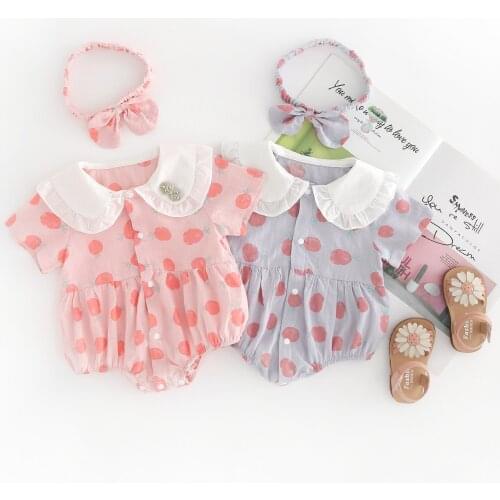 Infant Baby Girls Cute Rompers with Hairband 2 Pieces Set Lovely Pineapple Printed Front Open Cotton Girls Jumpsuit Set