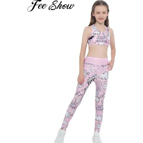 Baby Girl Cartoon Print Pole dance Outfits Sleeveless Active Sports Tank Top Long Pants 2 Pieces Tracksuits Toddler Clothes Sets