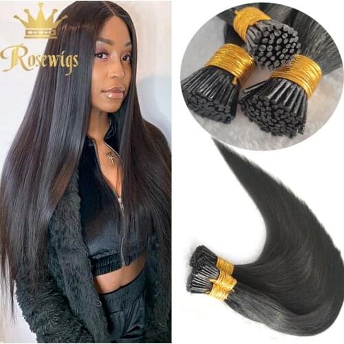 I Tip Brazilian Human Hair For Women Natural Black 14-26 Inches Microlinks Straight Keratin Pre Bonded