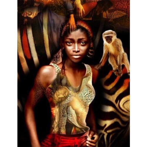 Paint With Diamond Painting Americans African Boy and Monkey Square Rhinestones,5D Cross Stitch Diamond Embroidery Wall Stickers