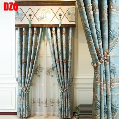 Chinese Curtain Products High-end Atmospheric Luxury European Relief Jacquard Light Luxury Floor Window Customization Curtains