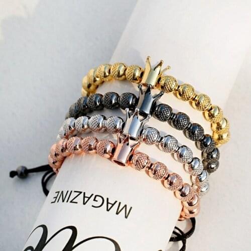 Classic Crown Head Bracelet Men Fashion Luxury Copper Beaded Bracelets Jewelry Male Pulseira Mujer Bileklik