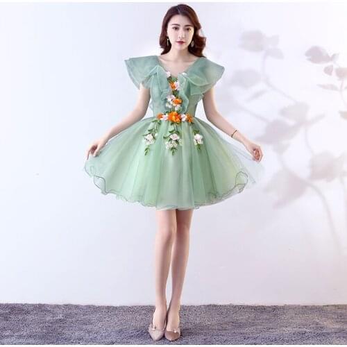 100%real light green flower vine alice/fairy fancy dress short ball gown/short lolita dress