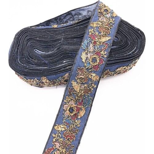 1 Yards Cowboy Sequin Lace Trim Ribbon Fabric Trimmings for Sewing Tribal Applique Ethnic Embroidered Decoration