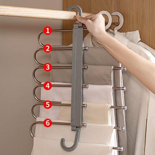 Creative Folding 6 In 1 Pants Organizer Telescopic Pants Rack Multi Layers Closet Pants Storage Clip