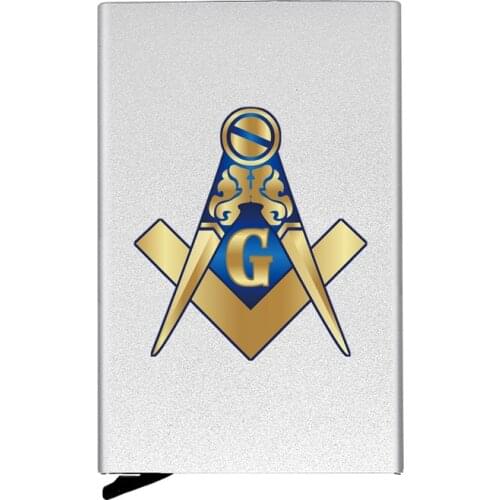 Metal Case Free and Accepted Masons Printing Credit Card Holder Men Slim Anti Protect Travel ID Cardholder Women Rfid Wallet