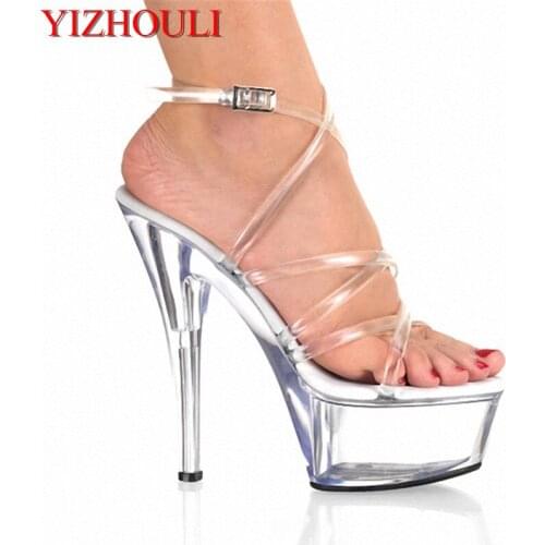 Models walk in high heels 15cm ultra high heels sexy sandals platform crystal shoes the bride wedding shoes