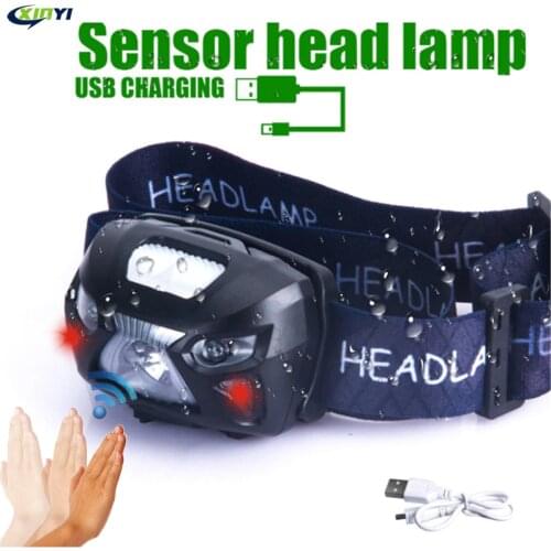 Powerfull LED Headlamp Built-in battery Rechargeable LED Headlight Body Motion Sensor Head Flashlight Camping Torch Light Lamp