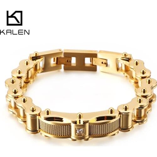 KALEN Bike Chain Black Gold Bracelet Men Stainless Steel Motorcycle Punk Bracelets Male Jewelry