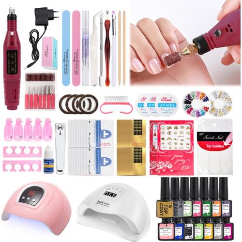 Nail Set with Nail Lamp Nail Dryer Nail Drill Machine Manicure Set Kit Polygels Nail Gel Polish Set Soak-off Nail Art Tools Sets