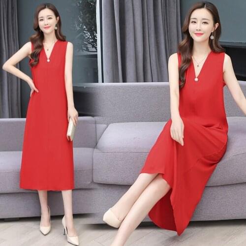 2021 New Summer Middle Aaged Women Mother Midi Dress Causal Pure temperament Plus Size 4xl Dresses Vestitos