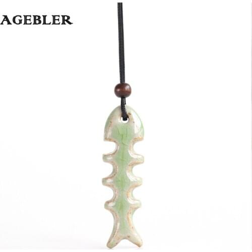 Unisex Necklace Creative Simple Handmade Ceramic Cute Fish Bone Necklace Pendant Fashion Accessories Bohemia Style