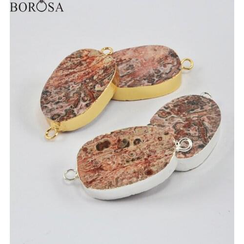 Natural Leopard Skin Jaspers Stone Pendant for Necklace Gold Silver Plated Gems Stones Connector Jewelry Accessories G1997