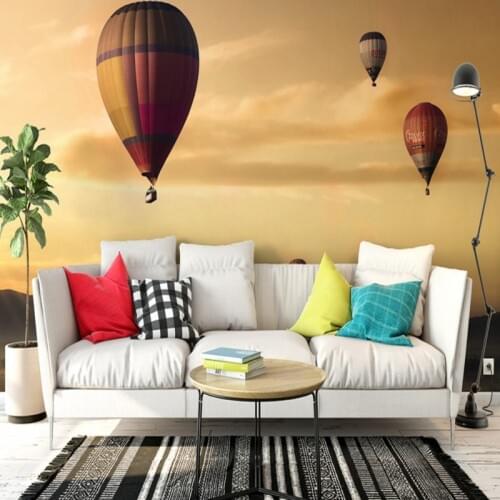 Dropshipping Fatman Wallpaper for Walls 3 D Sunset Hot Air Balloon Vintage Wallpaper 3d Foto Mural Wall Cover Papel De Parede