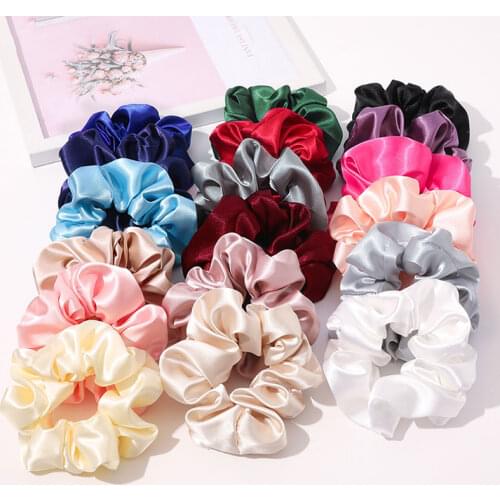 1PC Satin Silk Solid Color Scrunchies Elastic Hair Bands Bright Color women Girls Ponytail Holder Hair Tes rope Hair Accessories