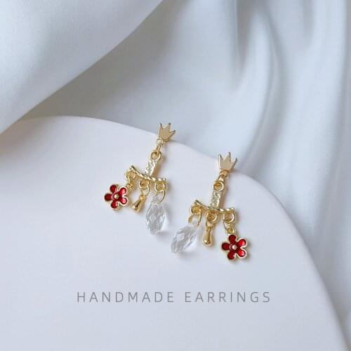 Stud Earrings for Women Light Luxury Fashionable Drop Crystal Flower Earrings Charm Crown Earrings Jewelry Wholesale