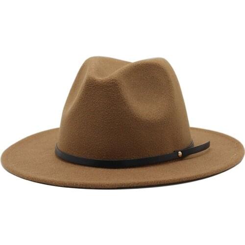 Simple Women Men Wool Vintage Felt Fedora Hat With Wide Brim Gentleman Elegant Lady Winter Autumn Jazz Caps