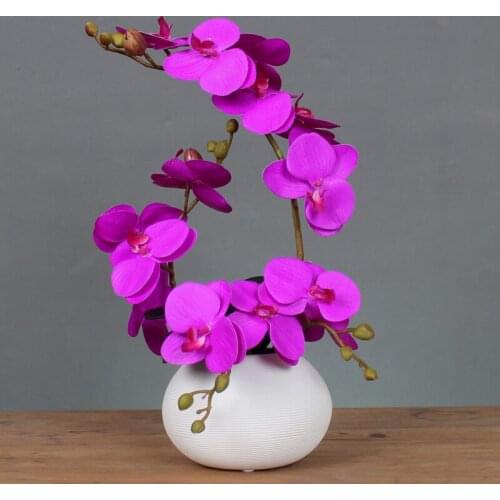 Modern Minimalist Ceramic Vase+ Fake Flower Phalaenopsis Set Figurines Crafts Decoration Home Livingroom Table Coffee Ornaments