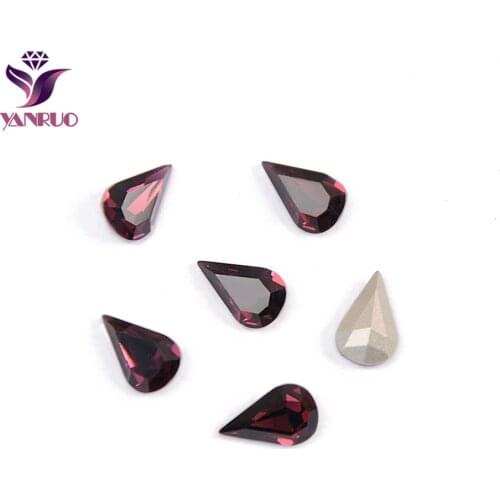 YANRUO 4300 Pear Drop Amethyst Rhinestones for Crafts Ornaments Claw Base Sew on Clothes All for Needlework