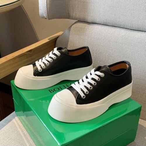 WEIBATE Womens Leather Flat Platform Shoes Women Lace Up Flat Causal Shoes Womens Round Head Shoes Thick-soled Shoes Female