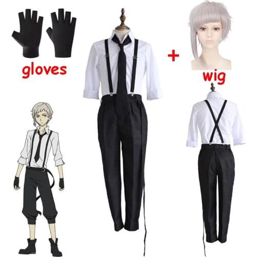 Anime Bungou Stray Dogs Cosplay Uniform Atsushi Nakajima Cosplay Clothing Bungo Stray Dogs Cosplay Shirts Pants Tie Gloves Wig