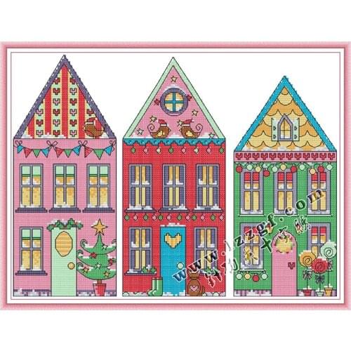 Everlasting Love Rainbow House Chinese Cross Stitch Kits Ecological Cotton Stamped Printed 14CT DIY Easy to Use Home Decoration