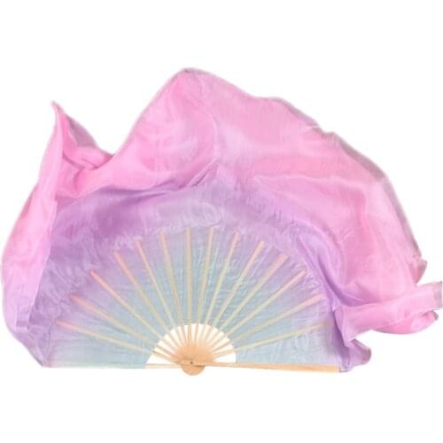 Colorful Half Circle Double-side Fan Veils 100% real Silk Women Folk Dance Fan Veil 1Pair(1L+1R) Light Color Silk Dance Fans